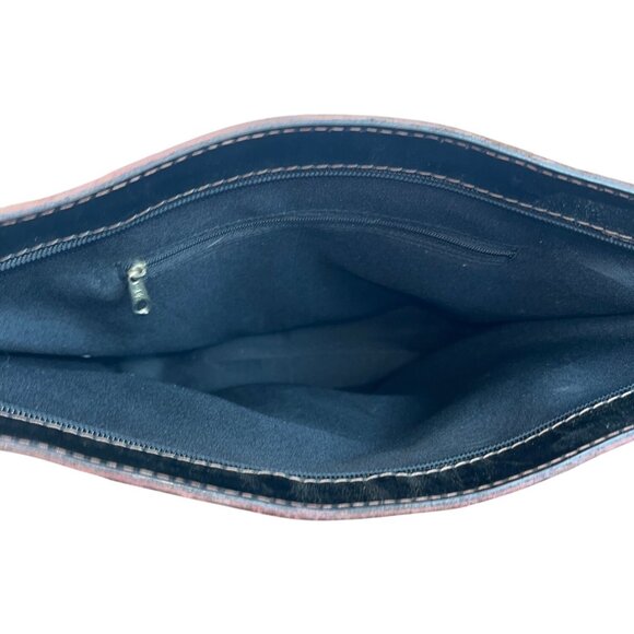 Vintage Leather & Suede Striped Tote Bag With Long Shoulder Straps - Picture 5 of 7